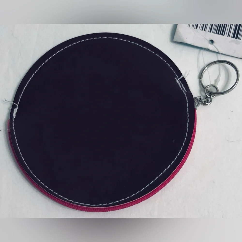 Donut coin purse with key chain green pink.
